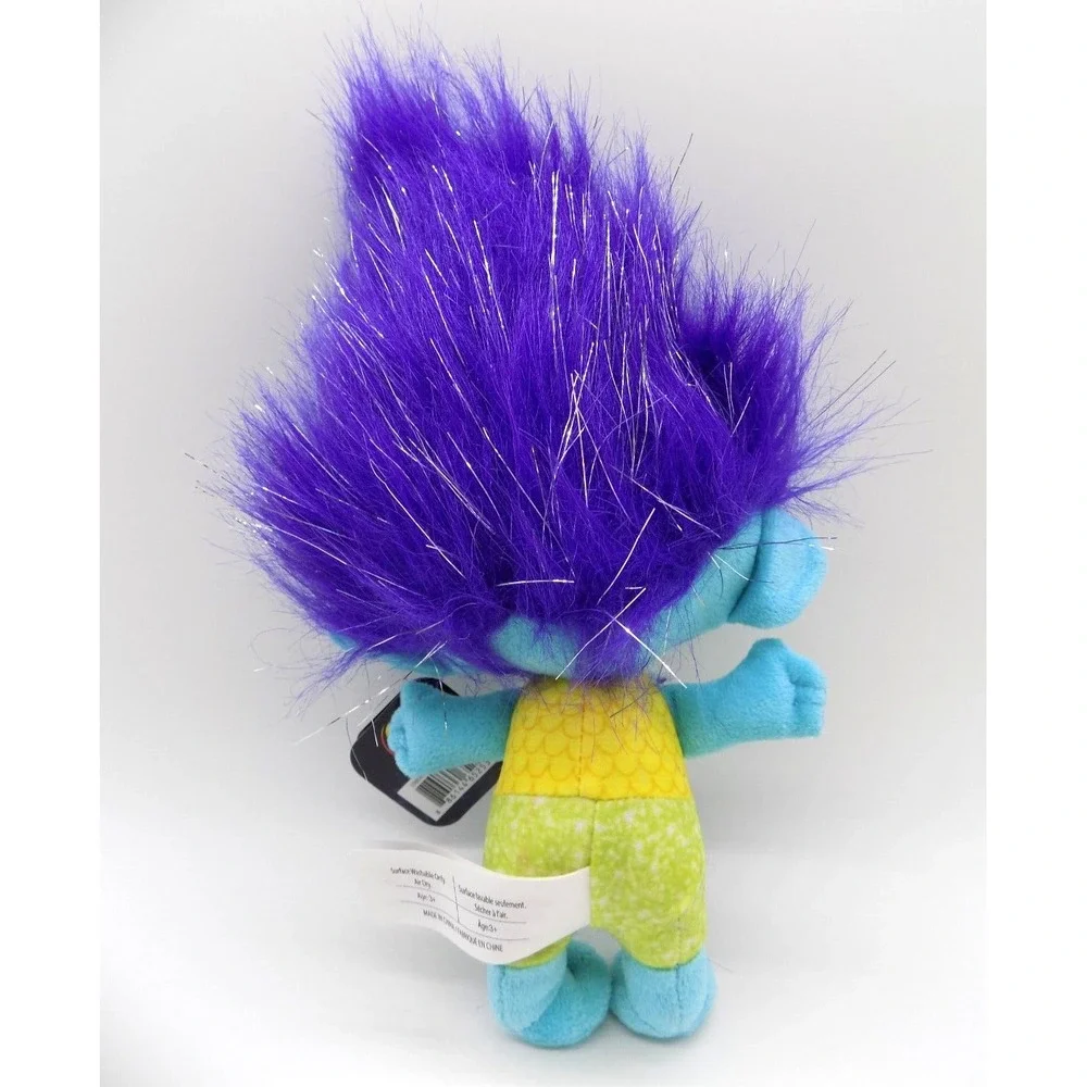 Dreamworks Trolls World Tour Branch Plush Blue Stuffed Toy Purple Hair Tinsel
